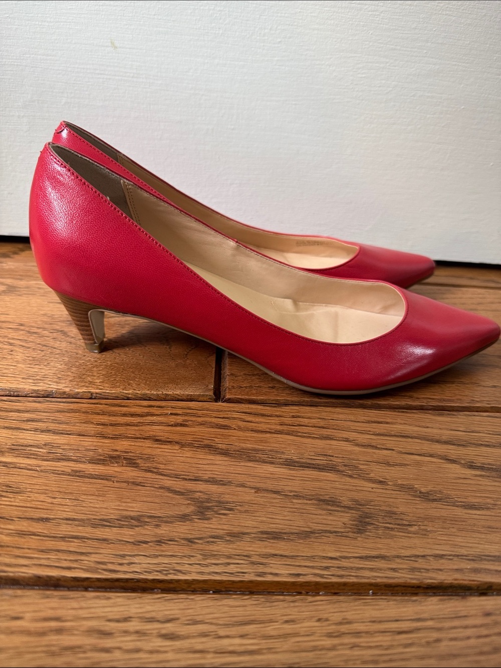 Cole Haan Red Leather Pointed-Toe Low Heel Pumps